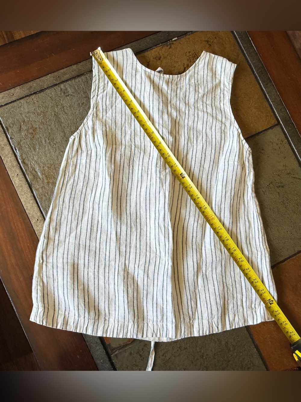 Theory all linen cross cross shoestring top cream navy stripe sleeveless Lagon